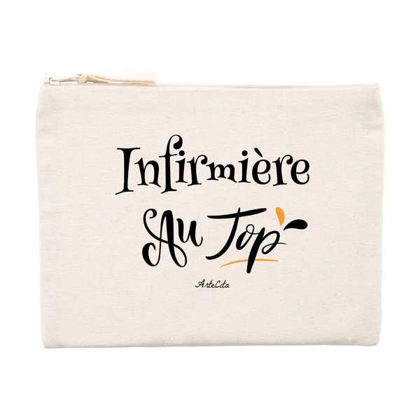 Pochette - Infirmière au Top - Matières recyclées - Cadeau Durable - Cadeau Personnalisable - Cadeaux-Positifs.com -Unique-Beige-