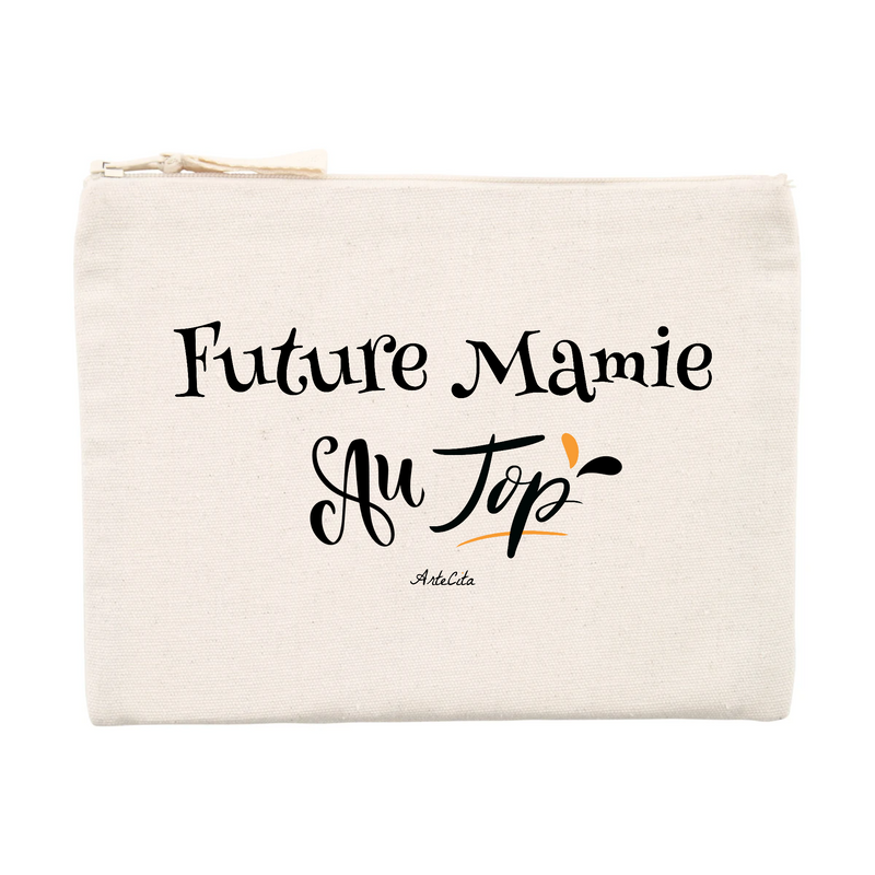 Cadeau anniversaire : Pochette - Future Mamie au Top - Matières recyclées - Cadeau Durable - Cadeau Personnalisable - Cadeaux-Positifs.com -Unique-Beige-