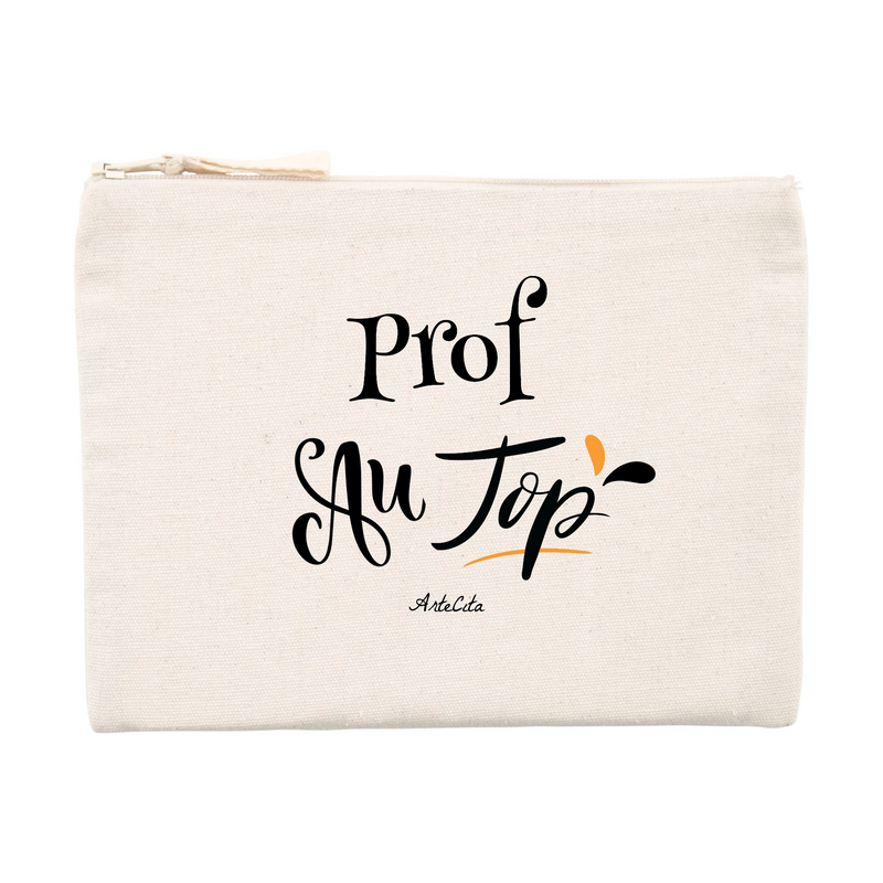 Cadeau anniversaire : Pochette - Prof au Top - Matières recyclées - Cadeau Durable - Cadeau Personnalisable - Cadeaux-Positifs.com -Unique-Beige-