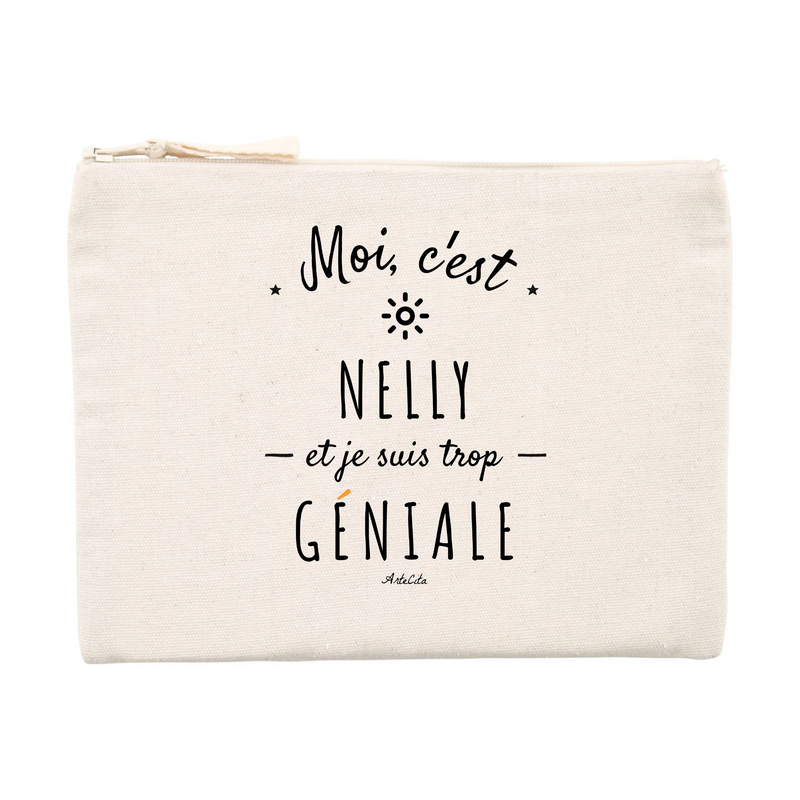 Cadeau anniversaire : Pochette - Nelly est trop Géniale - Cadeau éco-responsable - Cadeau Personnalisable - Cadeaux-Positifs.com -Unique-Beige-