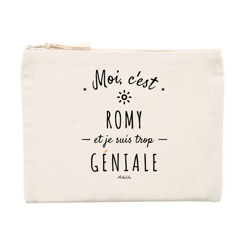 Cadeau anniversaire : Pochette - Romy est trop Géniale - Cadeau Durable & Original - Cadeau Personnalisable - Cadeaux-Positifs.com -Unique-Beige-
