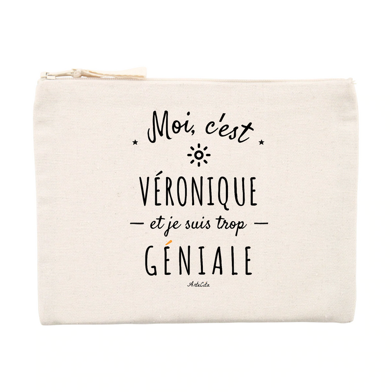 Cadeau anniversaire : Pochette - Véronique est trop Géniale - Cadeau Durable & Original - Cadeau Personnalisable - Cadeaux-Positifs.com -Unique-Beige-