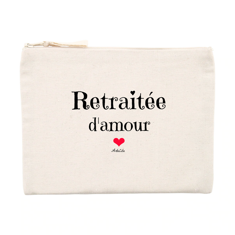 Cadeau anniversaire : Pochette - Retraitée d'amour - Matières recyclées - Cadeau Tendre - Cadeau Personnalisable - Cadeaux-Positifs.com -Unique-Beige-