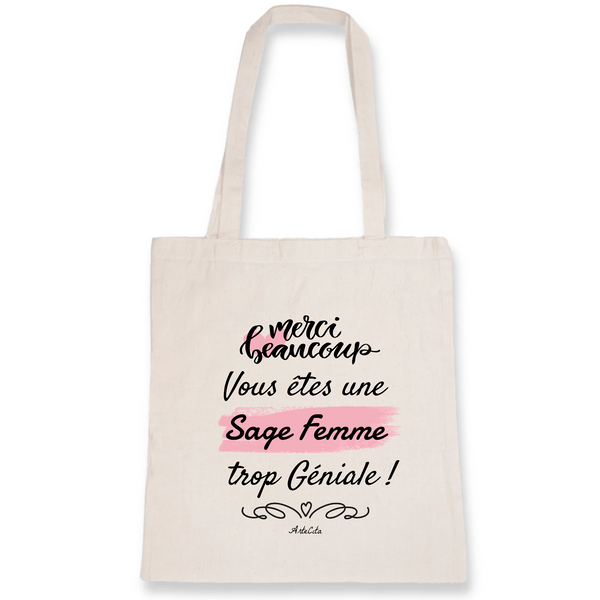 Tote bag - Merci Sage Femme - Coton Bio - Cadeau Original - Cadeau Personnalisable - Cadeaux-Positifs.com -Unique-Blanc-