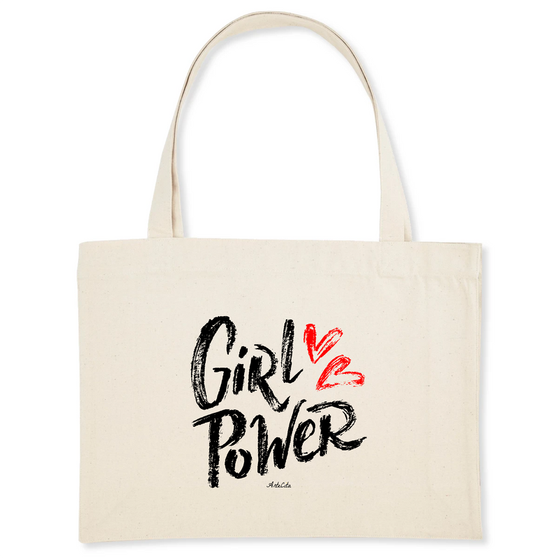Cadeau anniversaire : Grand Cabas - Girl Power (Coeur) - Matières recyclées - Cadeau Original - Cadeau Personnalisable - Cadeaux-Positifs.com -Unique-Blanc-