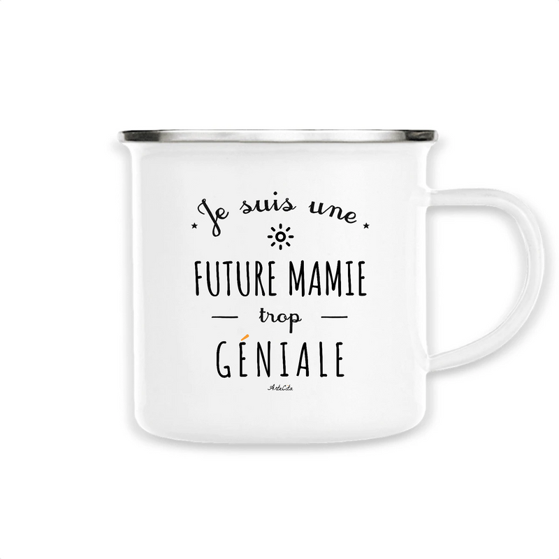 Cadeau anniversaire : Mug - Une Future Mamie trop Géniale - Métal émaillé - Cadeau Original - Cadeau Personnalisable - Cadeaux-Positifs.com -Unique-Blanc-