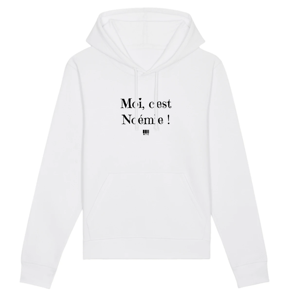 Sweat à Capuche - Moi c'est Noémie - Coton Bio - Cadeau Original - Cadeau Personnalisable - Cadeaux-Positifs.com -XS-Blanc-