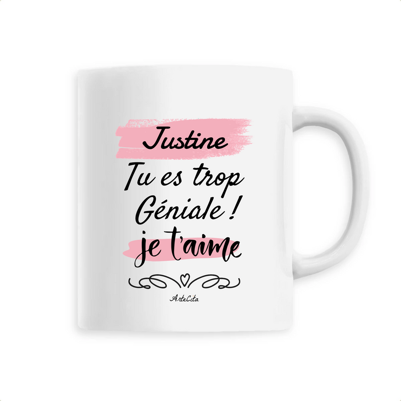 Cadeau anniversaire : Mug - Justine je t'aime - 6 Coloris - Cadeau Tendre - Cadeau Personnalisable - Cadeaux-Positifs.com -Unique-Blanc-
