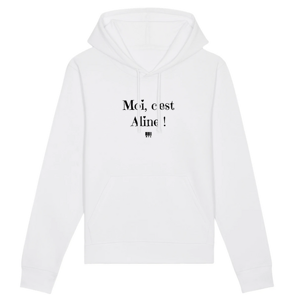 Sweat à Capuche - Moi c'est Aline - Coton Bio - Cadeau Original - Cadeau Personnalisable - Cadeaux-Positifs.com -XS-Blanc-