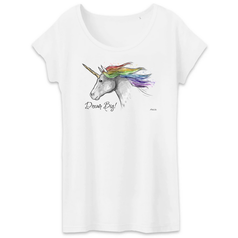 Cadeau anniversaire : T-Shirt - Licorne Dream Big - Coton Bio - 2 Coloris - Cadeau Original - Cadeau Personnalisable - Cadeaux-Positifs.com -XS-Blanc-