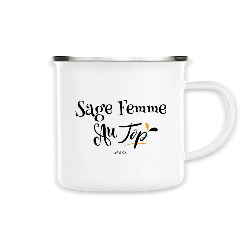 Cadeau anniversaire : Mug - Sage Femme au Top - Métal émaillé - Cadeau Original - Cadeau Personnalisable - Cadeaux-Positifs.com -Unique-Blanc-
