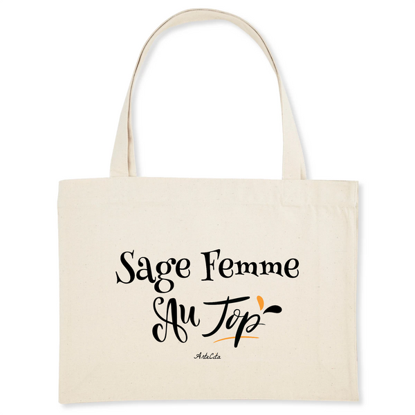 Grand Cabas - Sage Femme au Top - Matières recyclées - Cadeau Durable - Cadeau Personnalisable - Cadeaux-Positifs.com -Unique-Blanc-