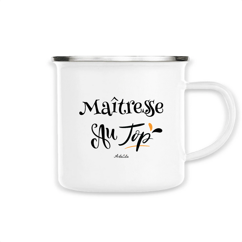 Cadeau anniversaire : Mug - Maîtresse au Top - Métal émaillé - Cadeau Original - Cadeau Personnalisable - Cadeaux-Positifs.com -Unique-Blanc-