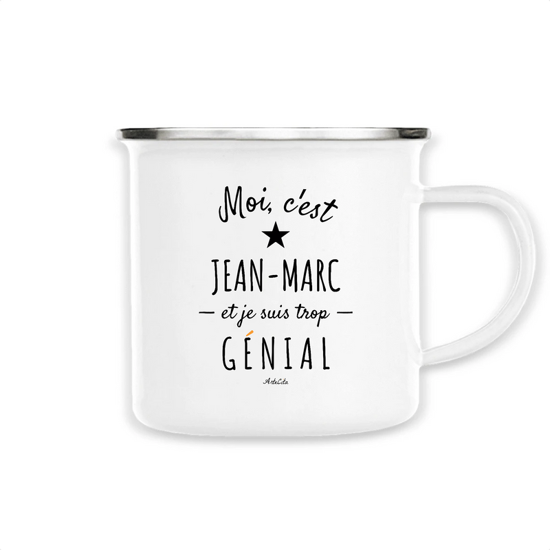 Cadeau anniversaire : Mug - Jean-Marc est trop Génial - Métal émaillé - Cadeau Original - Cadeau Personnalisable - Cadeaux-Positifs.com -Unique-Blanc-