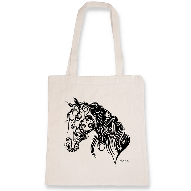 Cadeau anniversaire : Tote Bag - Cheval Stylisé - Coton Bio - Cadeau Original - Cadeau Personnalisable - Cadeaux-Positifs.com -Unique-Blanc-