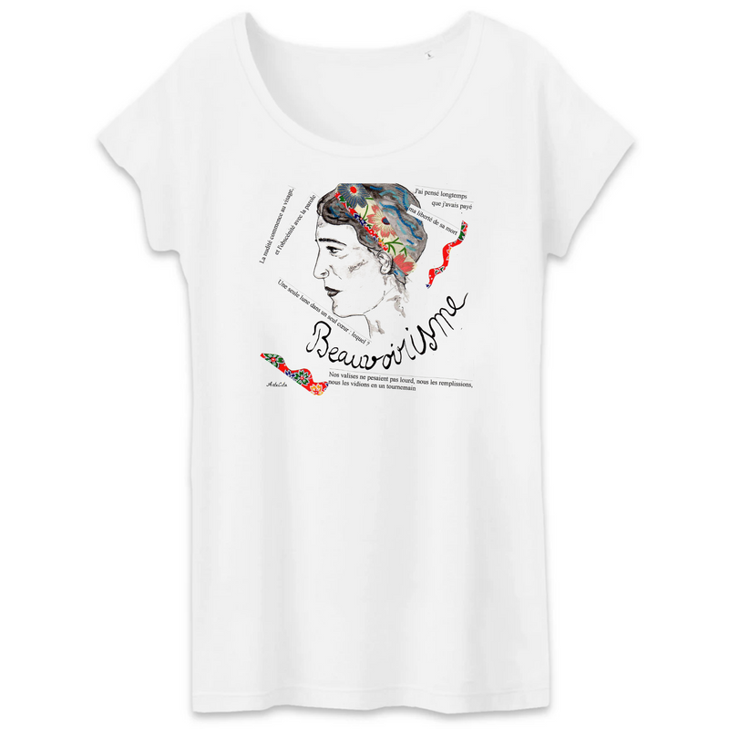 Cadeau anniversaire : T-Shirt - Simone de Beauvoir - Femme - Coton Bio - Cadeau Original - Cadeau Personnalisable - Cadeaux-Positifs.com -XS-Blanc-