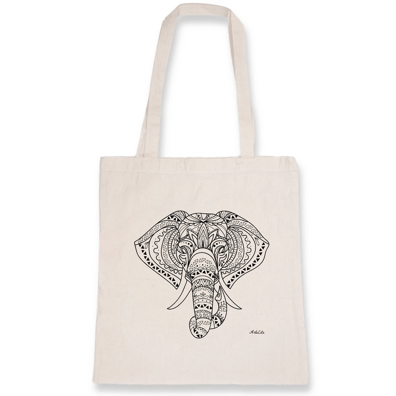 Cadeau anniversaire : Tote Bag - Eléphant Ethnique - Coton Bio - Cadeau Original - Cadeau Personnalisable - Cadeaux-Positifs.com -Unique-Blanc-