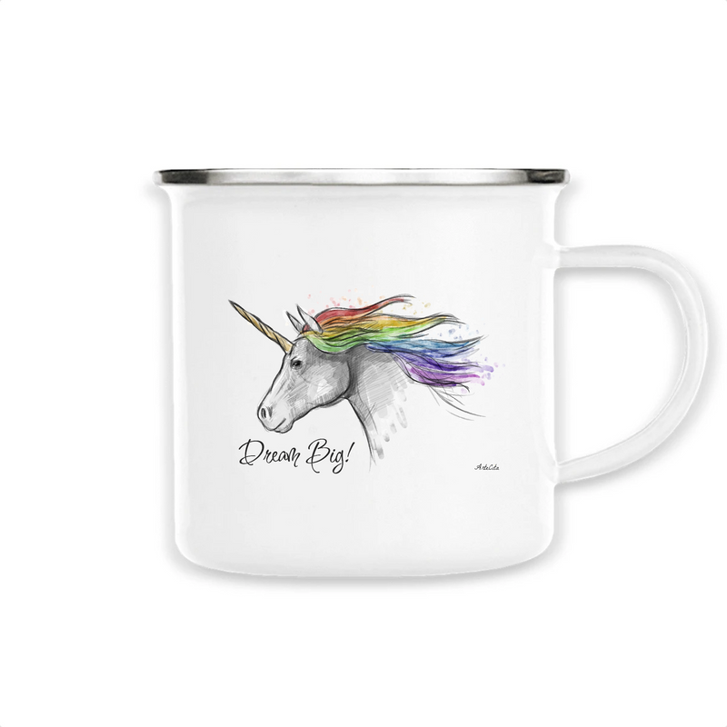 Cadeau anniversaire : Mug - Unicorn Dream Big - Métal émaillé - Cadeau Original - Cadeau Personnalisable - Cadeaux-Positifs.com -Unique-Blanc-