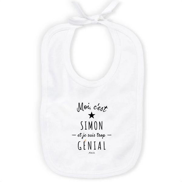 Bavoir - Simon est trop Génial - Coton Bio - Cadeau Original - Cadeau Personnalisable - Cadeaux-Positifs.com -Unique-Blanc-