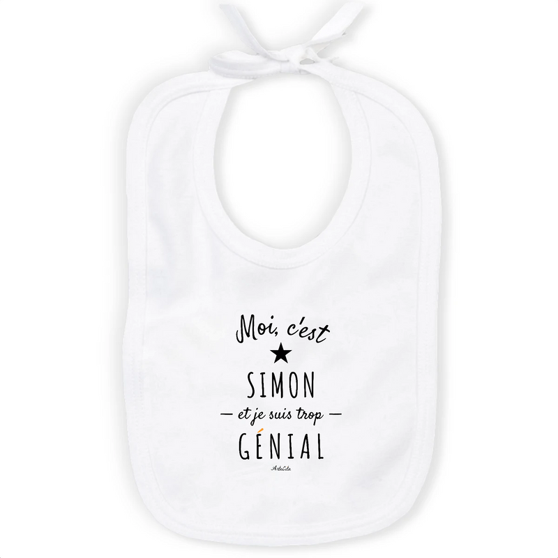 Cadeau anniversaire : Bavoir - Simon est trop Génial - Coton Bio - Cadeau Original - Cadeau Personnalisable - Cadeaux-Positifs.com -Unique-Blanc-