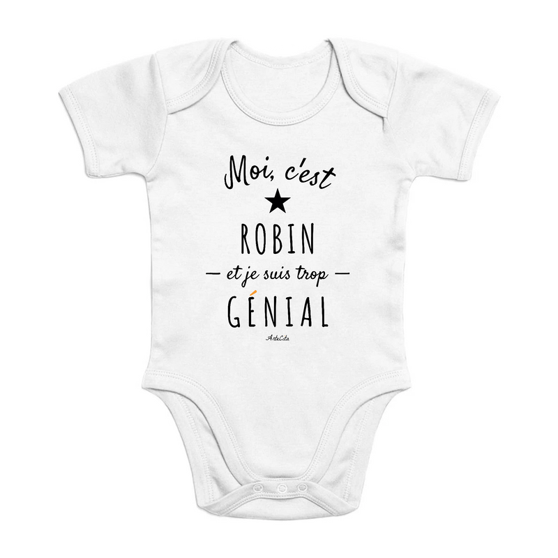 Cadeau anniversaire : Bavoir - Robin est trop Génial - Coton Bio - Cadeau Original - Cadeau Personnalisable - Cadeaux-Positifs.com -0-3 Mois-Blanc-