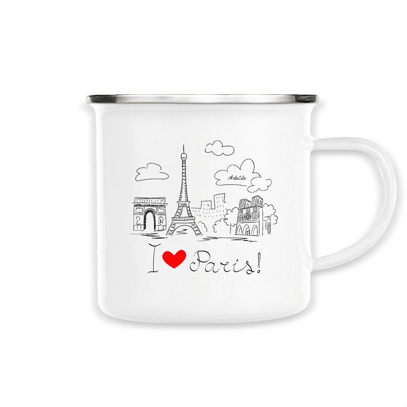 Cadeau anniversaire : Mug - I love Paris - Métal émaillé - Cadeau Original - Cadeau Personnalisable - Cadeaux-Positifs.com -Unique-Blanc-