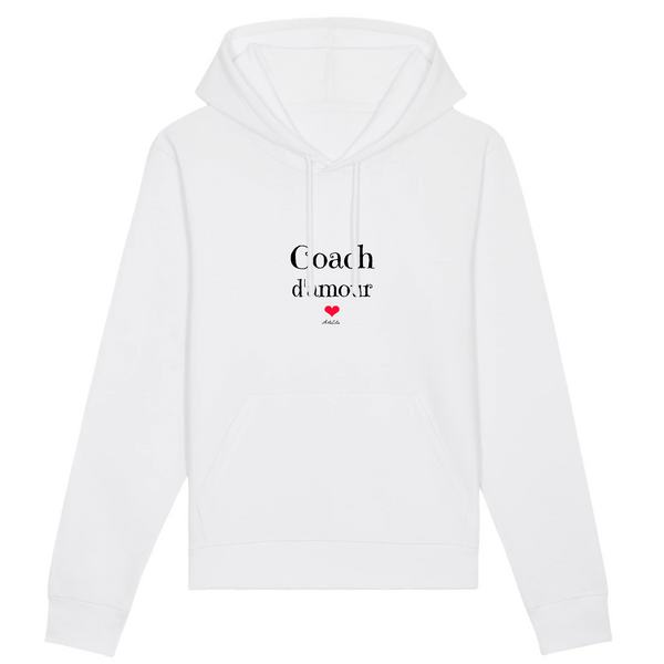 Sweat à Capuche - Coach d'amour - Coton Bio - 5 Coloris - Original - Cadeau Personnalisable - Cadeaux-Positifs.com -XS-Blanc-