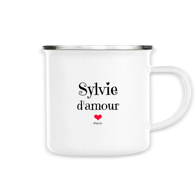 Cadeau anniversaire : Mug - Sylvie d'amour - Métal émaillé - Cadeau Original & Tendre - Cadeau Personnalisable - Cadeaux-Positifs.com -Unique-Blanc-