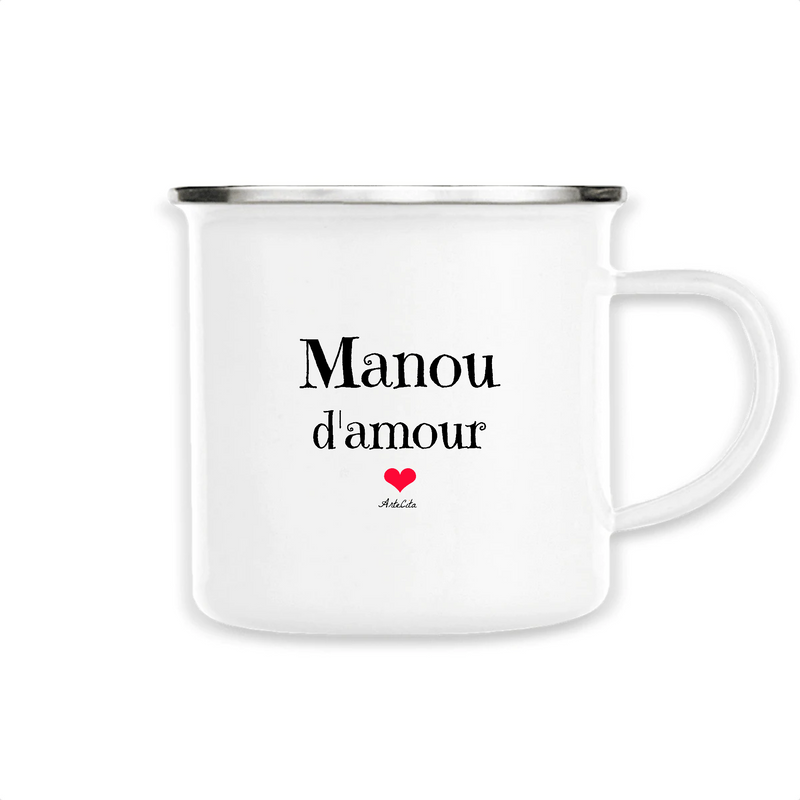 Cadeau anniversaire : Mug - Manou d'amour - Métal émaillé - Cadeau Original & Tendre - Cadeau Personnalisable - Cadeaux-Positifs.com -Unique-Blanc-