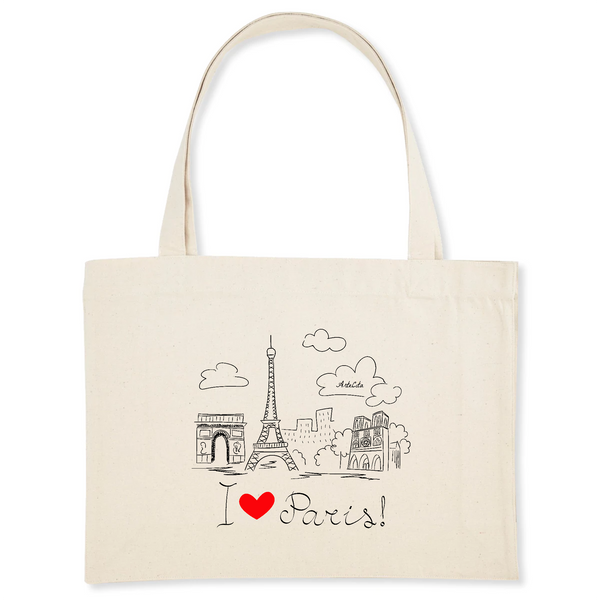 Grand Cabas - I Love Paris - Matières recyclées - Cadeau Original - Cadeau Personnalisable - Cadeaux-Positifs.com -Unique-Blanc-