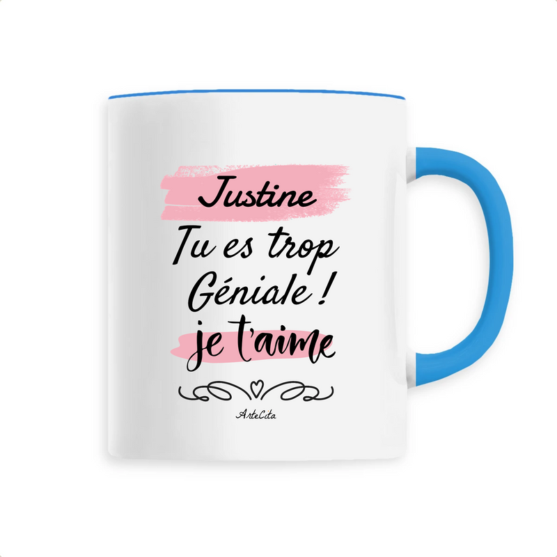 Cadeau anniversaire : Mug - Justine je t'aime - 6 Coloris - Cadeau Tendre - Cadeau Personnalisable - Cadeaux-Positifs.com -Unique-Bleu-