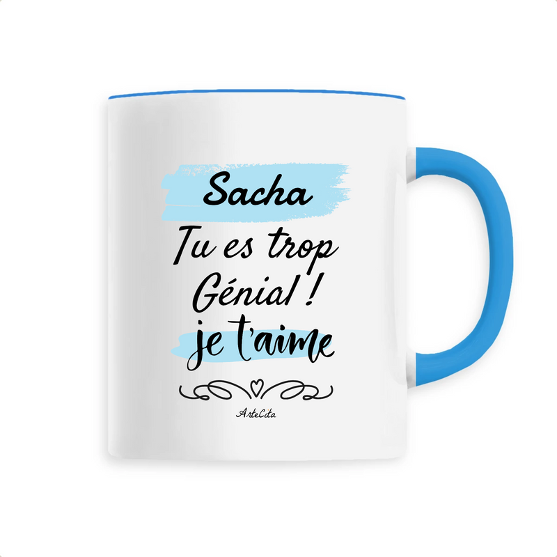 Cadeau anniversaire : Mug - Sacha je t'aime - 6 Coloris - Cadeau Tendre & Original - Cadeau Personnalisable - Cadeaux-Positifs.com -Unique-Bleu-