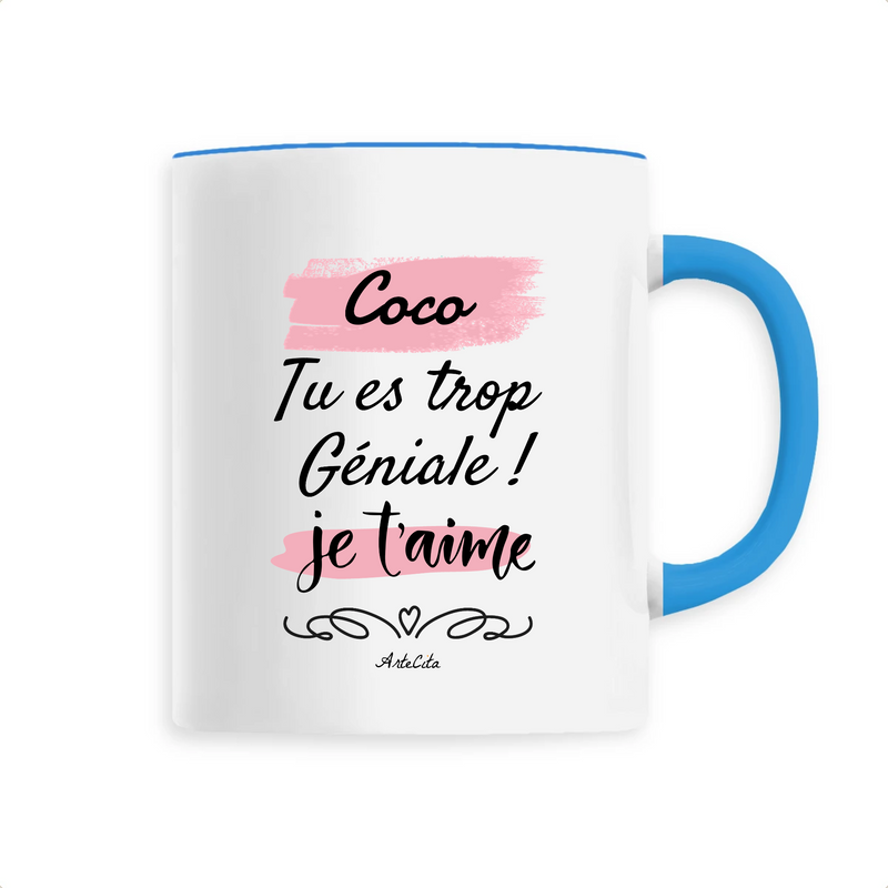 Cadeau anniversaire : Mug - Coco je t'aime - 6 Coloris - Cadeau Tendre & Original - Cadeau Personnalisable - Cadeaux-Positifs.com -Unique-Bleu-