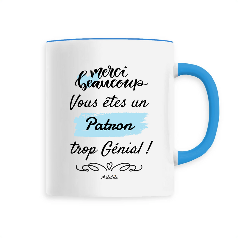 Cadeau anniversaire : Mug - Merci Patron - 6 Coloris - Cadeau Original - Cadeau Personnalisable - Cadeaux-Positifs.com -Unique-Bleu-