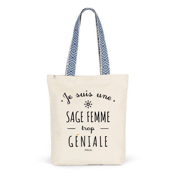Tote Bag Premium - Sage Femme trop Géniale - 2 Coloris - Cadeau Durable - Cadeau Personnalisable - Cadeaux-Positifs.com -Unique-Bleu-