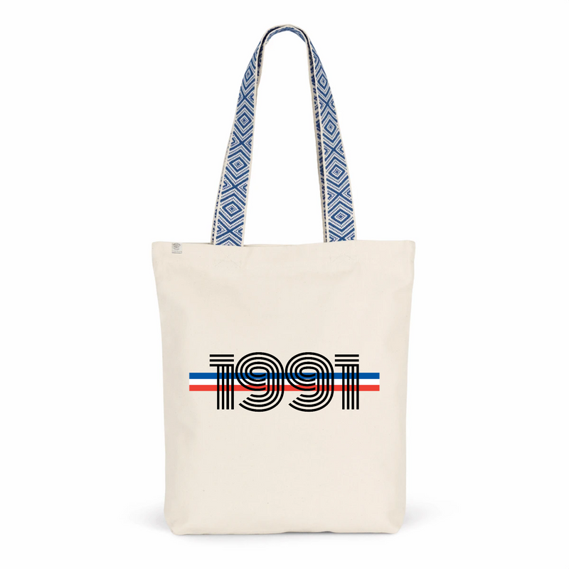 Cadeau anniversaire : Tote Bag Premium - Année 1991 - 2 Coloris - Cadeau Durable - Cadeau Personnalisable - Cadeaux-Positifs.com -Unique-Bleu-