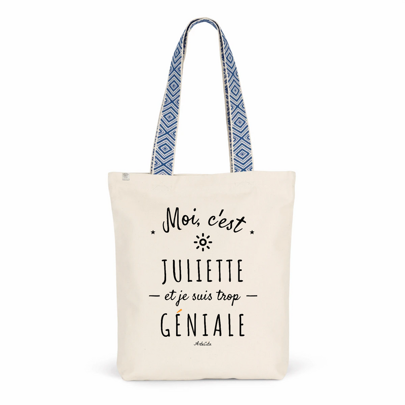 Cadeau anniversaire : Tote Bag Premium - Juliette est trop Géniale - 2 Coloris - Cadeau Durable - Cadeau Personnalisable - Cadeaux-Positifs.com -Unique-Bleu-