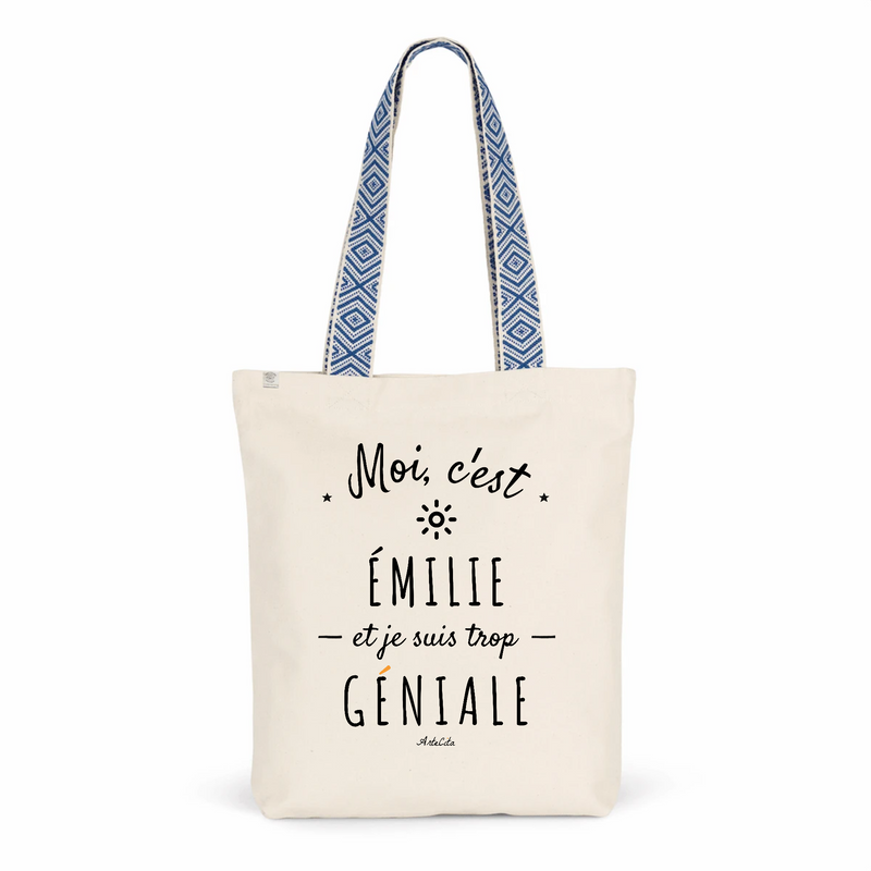 Cadeau anniversaire : Tote Bag Premium - Émilie est trop Géniale - 2 Coloris - Cadeau Durable - Cadeau Personnalisable - Cadeaux-Positifs.com -Unique-Bleu-
