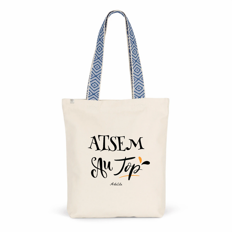 Cadeau anniversaire : Tote Bag Premium - ATSEM au Top - 2 Coloris - Cadeau Durable - Cadeau Personnalisable - Cadeaux-Positifs.com -Unique-Bleu-