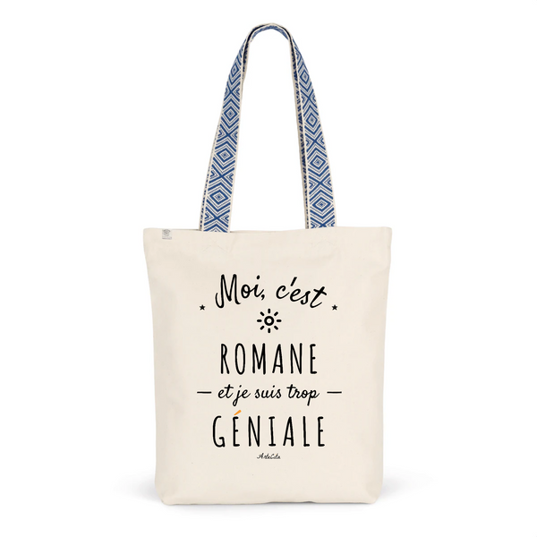 Tote Bag Premium - Romane est trop Géniale - 2 Coloris - Cadeau Durable - Cadeau Personnalisable - Cadeaux-Positifs.com -Unique-Bleu-