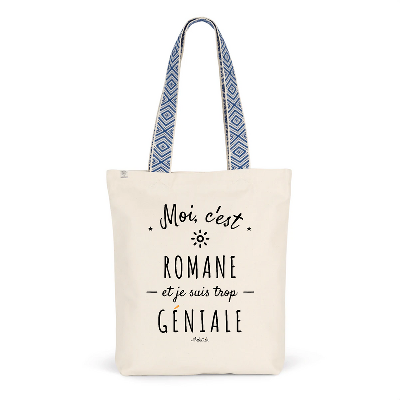 Cadeau anniversaire : Tote Bag Premium - Romane est trop Géniale - 2 Coloris - Cadeau Durable - Cadeau Personnalisable - Cadeaux-Positifs.com -Unique-Bleu-