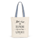 Tote Bag Premium - Delphine est trop Géniale - 2 Coloris - Cadeau Durable - Cadeau Personnalisable - Cadeaux-Positifs.com -Unique-Bleu-