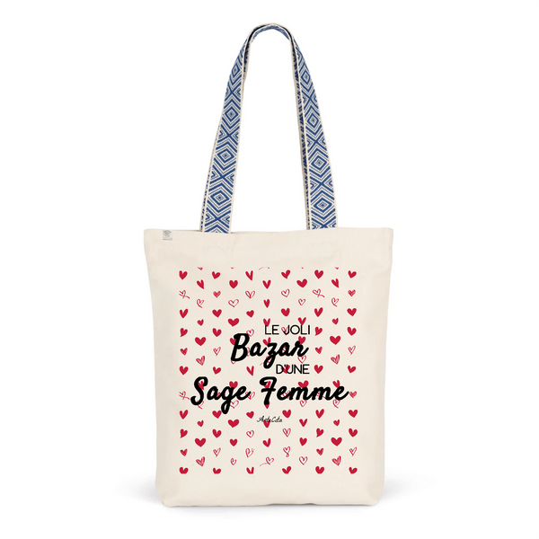 Tote Bag Premium - Le joli Bazar d'une Sage Femme - 2 Coloris - Durable - Cadeau Personnalisable - Cadeaux-Positifs.com -Unique-Bleu-
