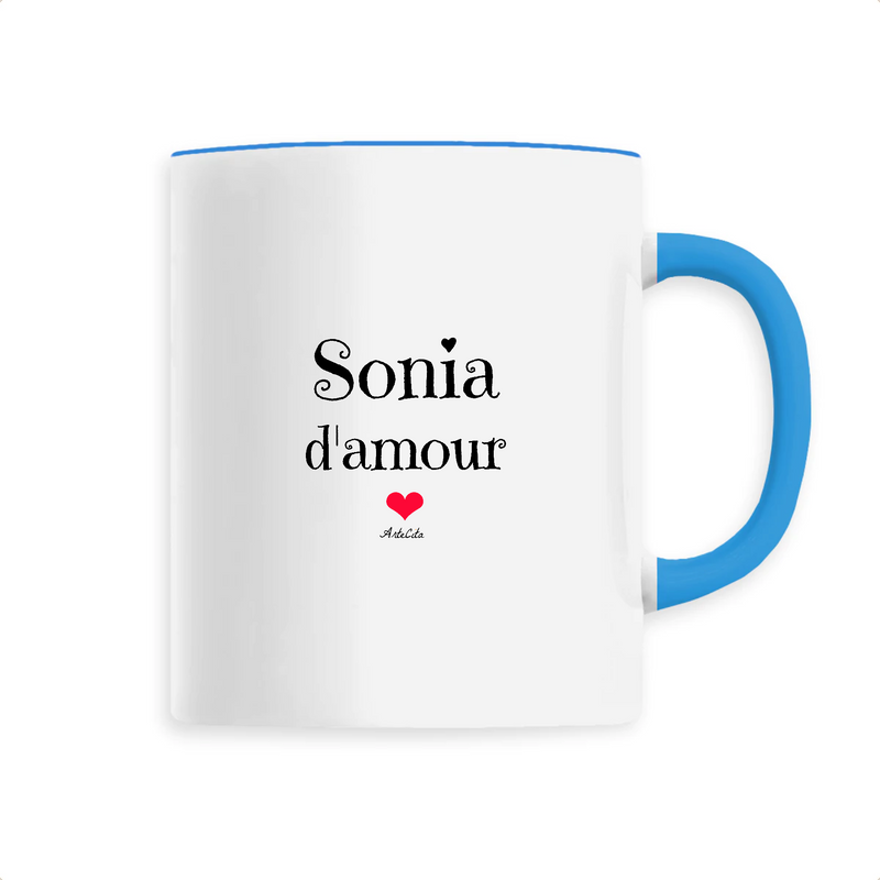 Cadeau anniversaire : Mug - Sonia d'amour - 6 Coloris - Cadeau Original & Tendre - Cadeau Personnalisable - Cadeaux-Positifs.com -Unique-Bleu-