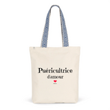 Tote Bag Premium - Puéricultrice d'amour - 2 Coloris - Cadeau Durable - Cadeau Personnalisable - Cadeaux-Positifs.com -Unique-Bleu-