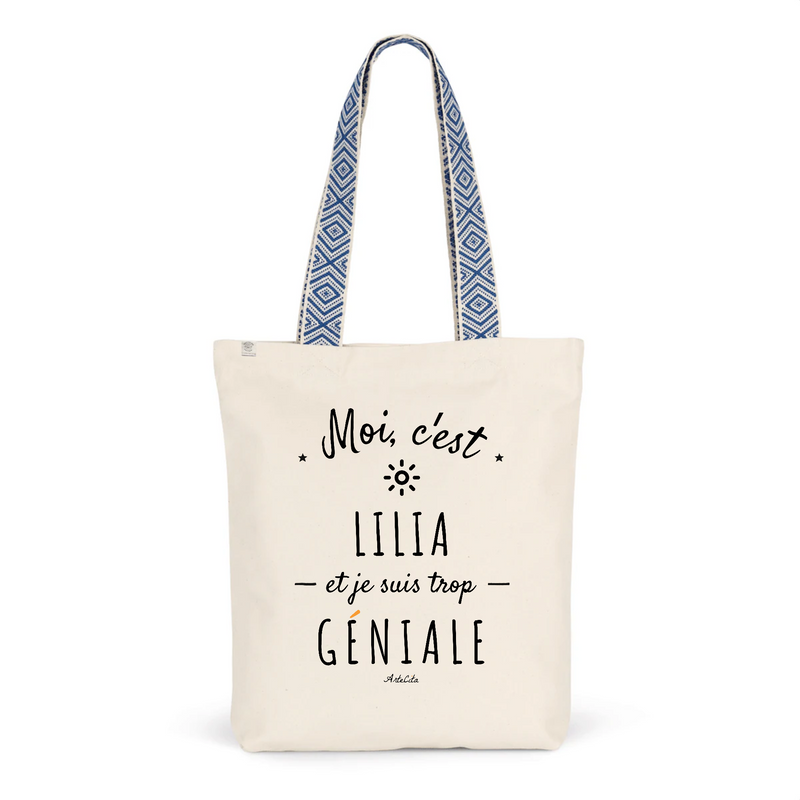 Cadeau anniversaire : Tote Bag Premium - Lilia est trop Géniale - 2 Coloris - Cadeau Durable - Cadeau Personnalisable - Cadeaux-Positifs.com -Unique-Bleu-