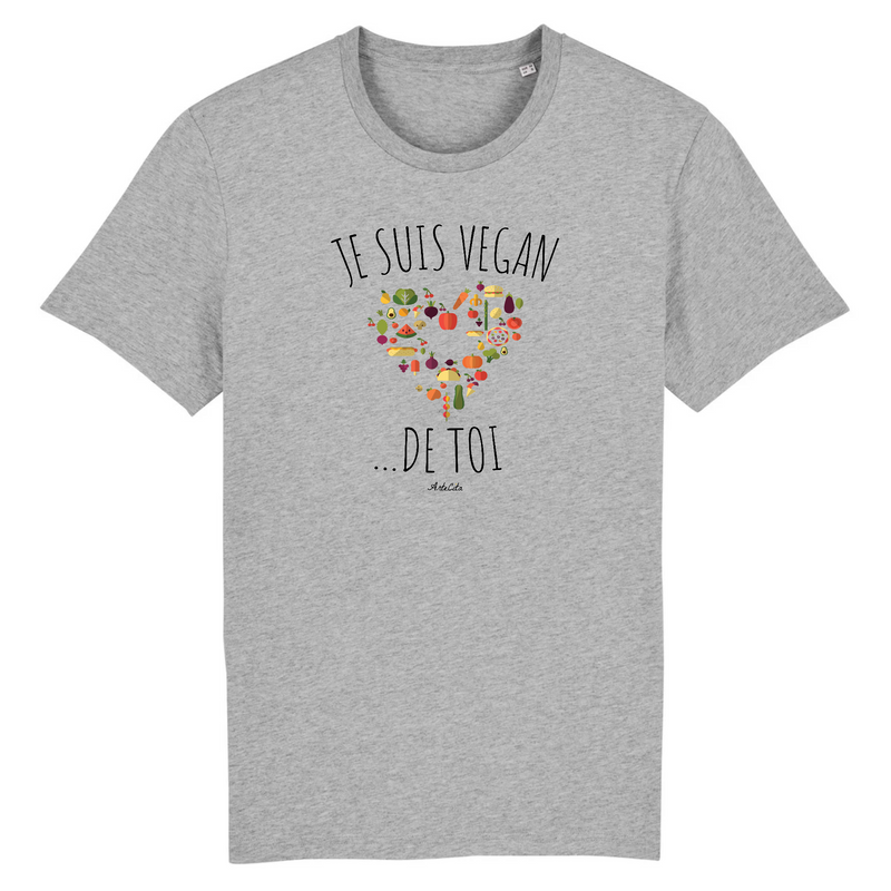 Cadeau anniversaire : T-Shirt - Je suis Vegan de toi (Coeur) - Unisexe - Coton Bio - Cadeau Original - Cadeau Personnalisable - Cadeaux-Positifs.com -XS-Gris-