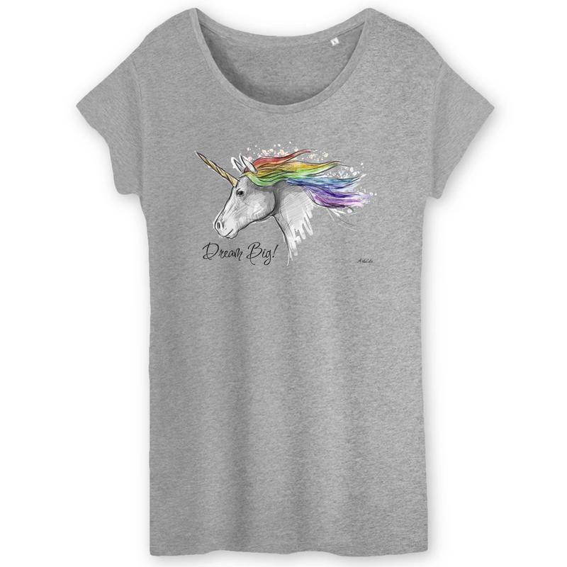 Cadeau anniversaire : T-Shirt - Licorne Dream Big - Coton Bio - 2 Coloris - Cadeau Original - Cadeau Personnalisable - Cadeaux-Positifs.com -XS-Gris-