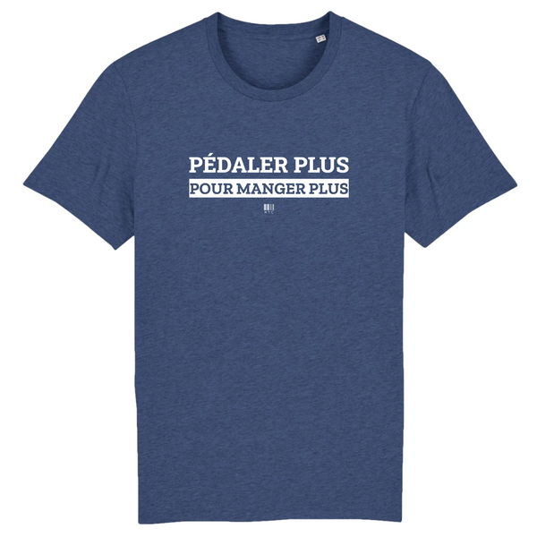 T-Shirt - Pédaler Plus pour Manger Plus - Unisexe - Coton Bio - Cadeau Original - Cadeau Personnalisable - Cadeaux-Positifs.com -XS-Indigo-