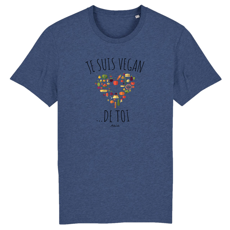 Cadeau anniversaire : T-Shirt - Je suis Vegan de toi (Coeur) - Unisexe - Coton Bio - Cadeau Original - Cadeau Personnalisable - Cadeaux-Positifs.com -XS-Indigo-